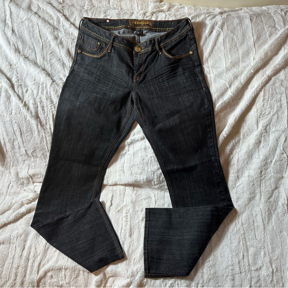 Southpole Women's Dark Blue Denim Jeans Embroidered Stretch Straight Button Zip